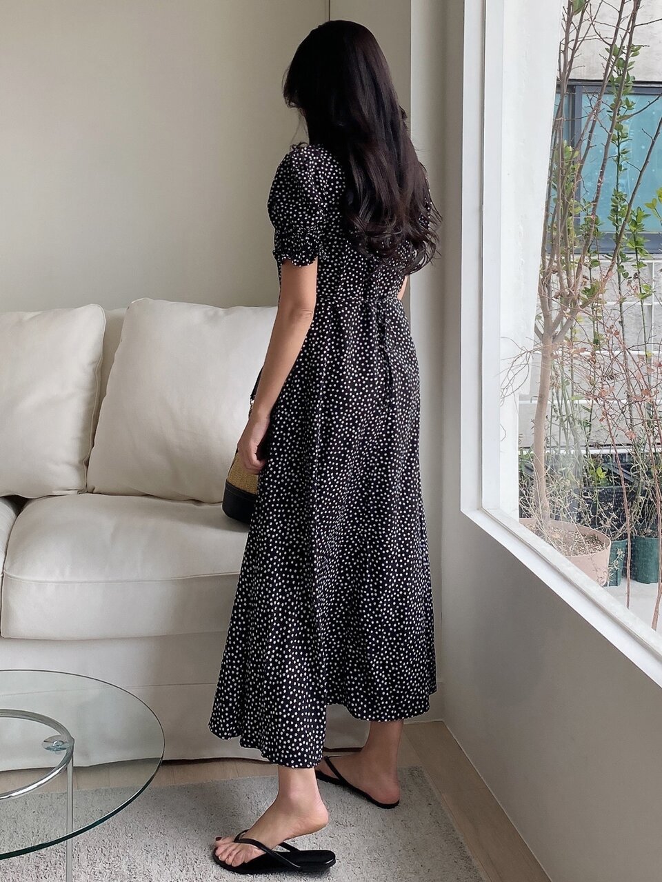 Ditsy Floral Sweetheart Neck Puff Sleeve Dress