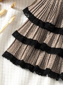 小女童蕾絲拼接層疊下擺半身裙 - 銅色 - 查看 4