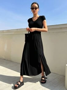 DAZY Vestido de tirantes con abertura en el muslo - Negro - Ver 3