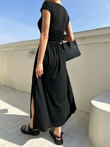 DAZY Vestido de tirantes con abertura en el muslo - Negro - Ver 5