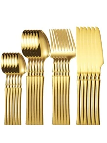 24pcs Stainless Steel Cutlery Set, Elegant Flatware Set For Party Home Kitchen Restaurant Hotel,Kitchen,Christmas Gift,School Supplies - Gold - View 1