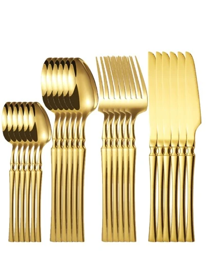 24 件不锈钢餐具套装，优雅餐具套装，适用于派对、家庭厨房、餐厅、酒店、厨房、圣诞礼物、学校用品