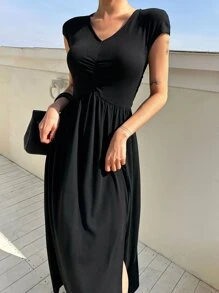 DAZY Vestido de tirantes con abertura en el muslo - Negro - Ver 6