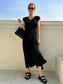 DAZY Vestido de tirantes con abertura en el muslo - Negro - Ver 7