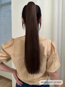 Long Straight Ponytail Synthetic Hair Extension - Brown - View 2