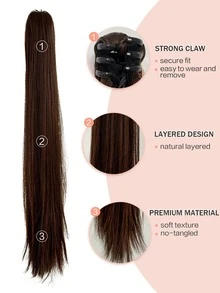 Long Straight Ponytail Synthetic Hair Extension - Brown - View 4