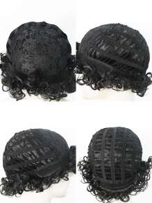 1入組短卷角色扮演合成假髮和1入組假髮帽 - 黑色 - 查看 7