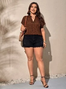 SHEIN Clasi Blusa con estampado de lunares de cuello de muesca de manga murciélago - Óxido marrón - Ver 5