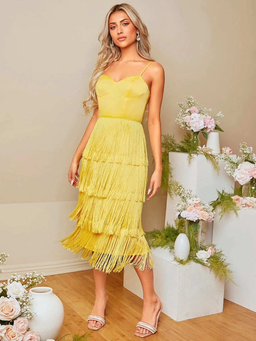 SHEIN Belle 流蘇邊吊帶洋裝