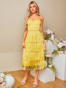 SHEIN Belle 流蘇邊吊帶洋裝