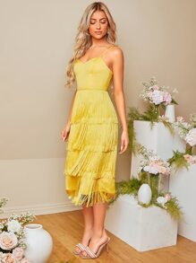 SHEIN Belle 流蘇邊吊帶洋裝