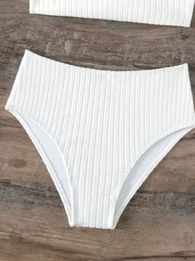 SHEIN Swim 夏季海滩系肩高腰比基尼套装 - 白色 - 查看 4