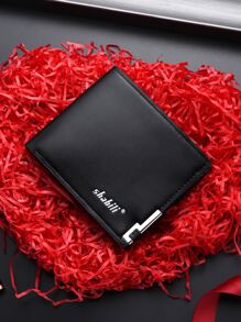 SHABILI 男士字母图案金属装饰小钱包信用卡小钱包证件窗口双折男士钱包爸爸礼物 PU 皮革简约时尚现代商务周年纪念情人节生日礼物礼物情侣男士礼品礼品袋礼物商务休闲 - 黑與白 - 查看 2