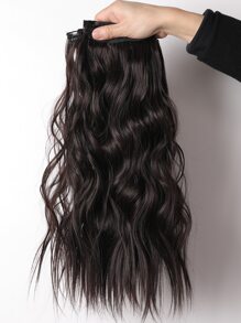 4pcs Clip In Medium Curly Synthetic Hair Extension - Brown - View 4