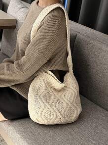 Minimalist Crochet Bag - Beige - View 1