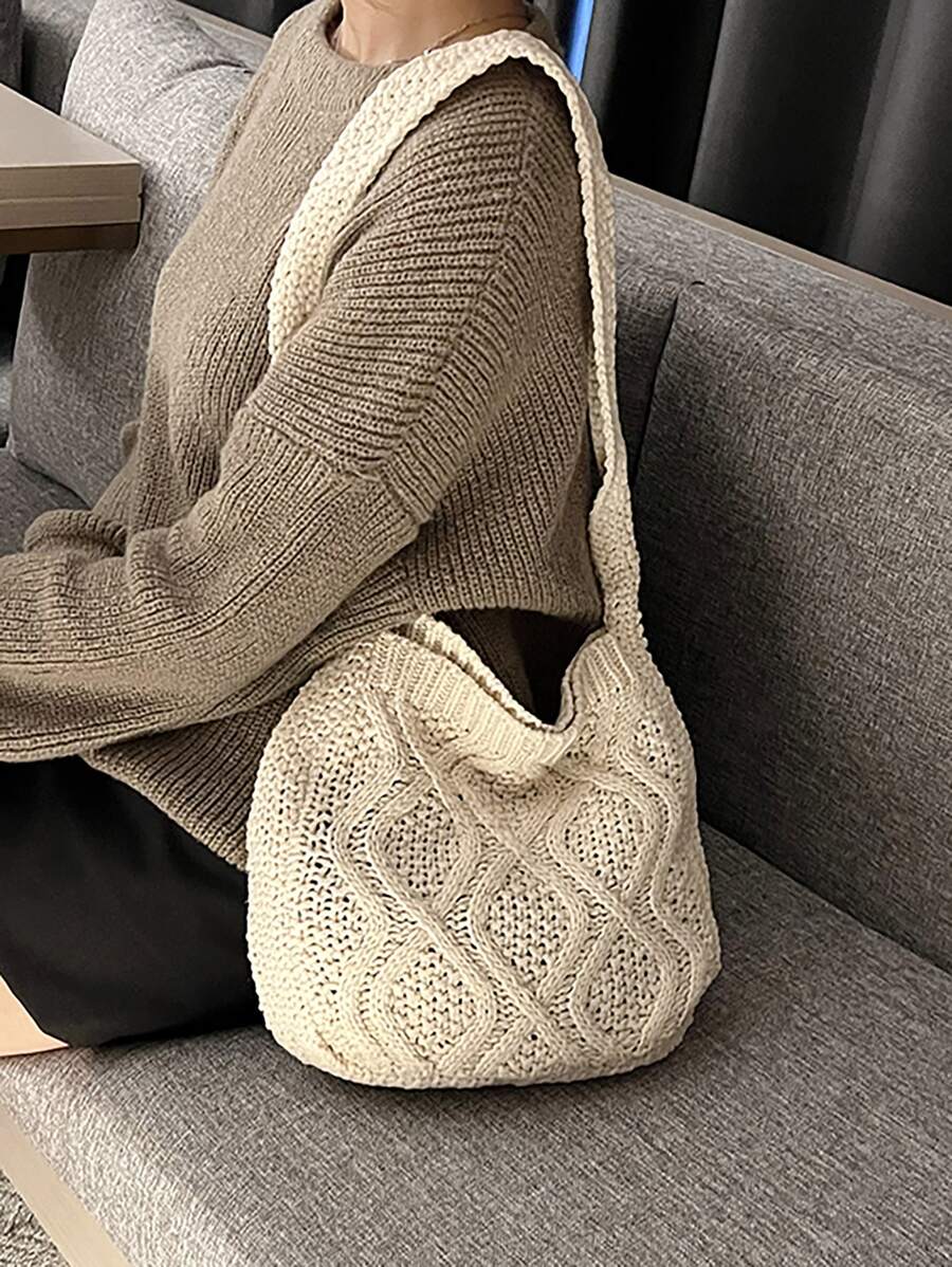 Minimalist Crochet Bag - Beige - View 1