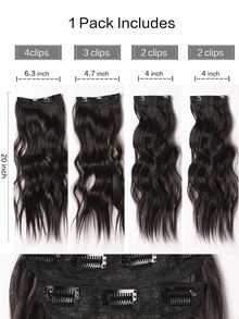 4pcs Clip In Medium Curly Synthetic Hair Extension - Brown - View 6