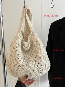 Minimalist Crochet Bag - Beige - View 3