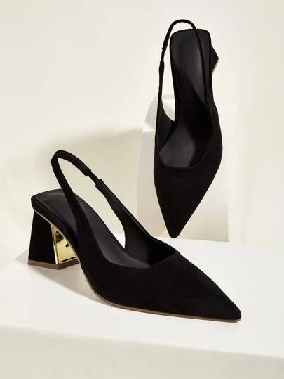 Fall/Winter Women Point Toe Chunky Heeled Pumps, Elegant Black Faux Suede Slingback Pumps,Elegant,Party