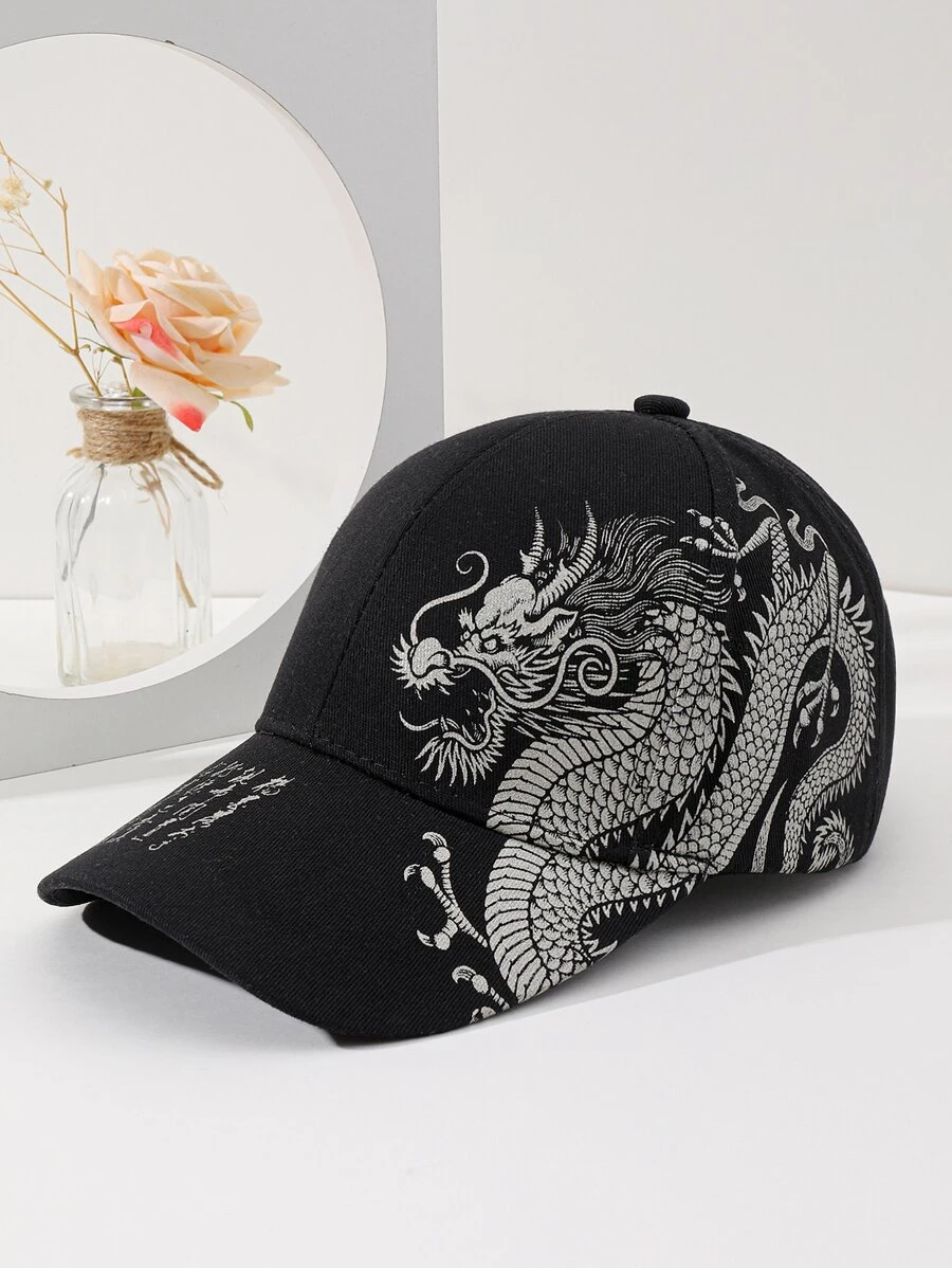 1pc Unisex Chinese Dragon Pattern Printed Sun Protection Baseball Cap For Men And Women Boho Valentine's Day Valentines