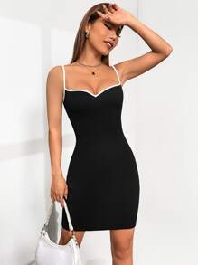 SHEIN EZwear Đầm Tương phản ràng buộc màu trơn Giải trí - màu đen - Xem 1