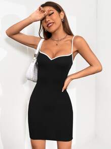 SHEIN EZwear Đầm Tương phản ràng buộc màu trơn Giải trí - màu đen - Xem 6