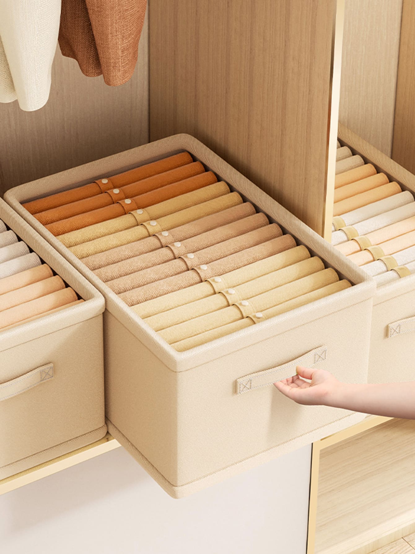 1 件衣服收纳盒柜，多层衣柜收纳架，米色装饰秋季装饰节日装饰房间装饰家居装饰秋季装饰卧室装饰 - 米色 - 查看 1