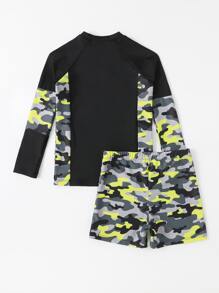 男孩迷彩和字母圖案沙灘泳裝