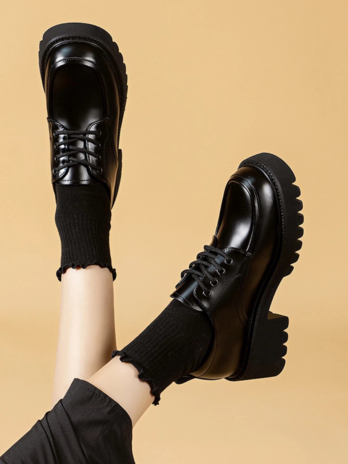 Our Women Lace-up Front Shoes, Punk Black Oxford Shoes is