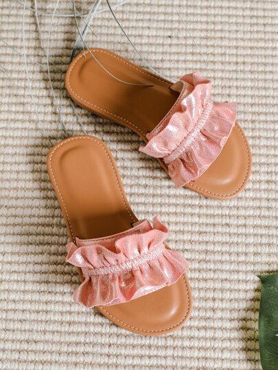 魅力四射拖鞋適用於女孩荷葉邊細節單帶戶外拖鞋