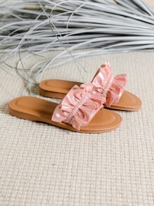 魅力四射拖鞋適用於女孩荷葉邊細節單帶戶外拖鞋 - 粉色 - 查看 3