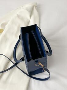 Quilted Double Handle Square Bag - Blue - View 7