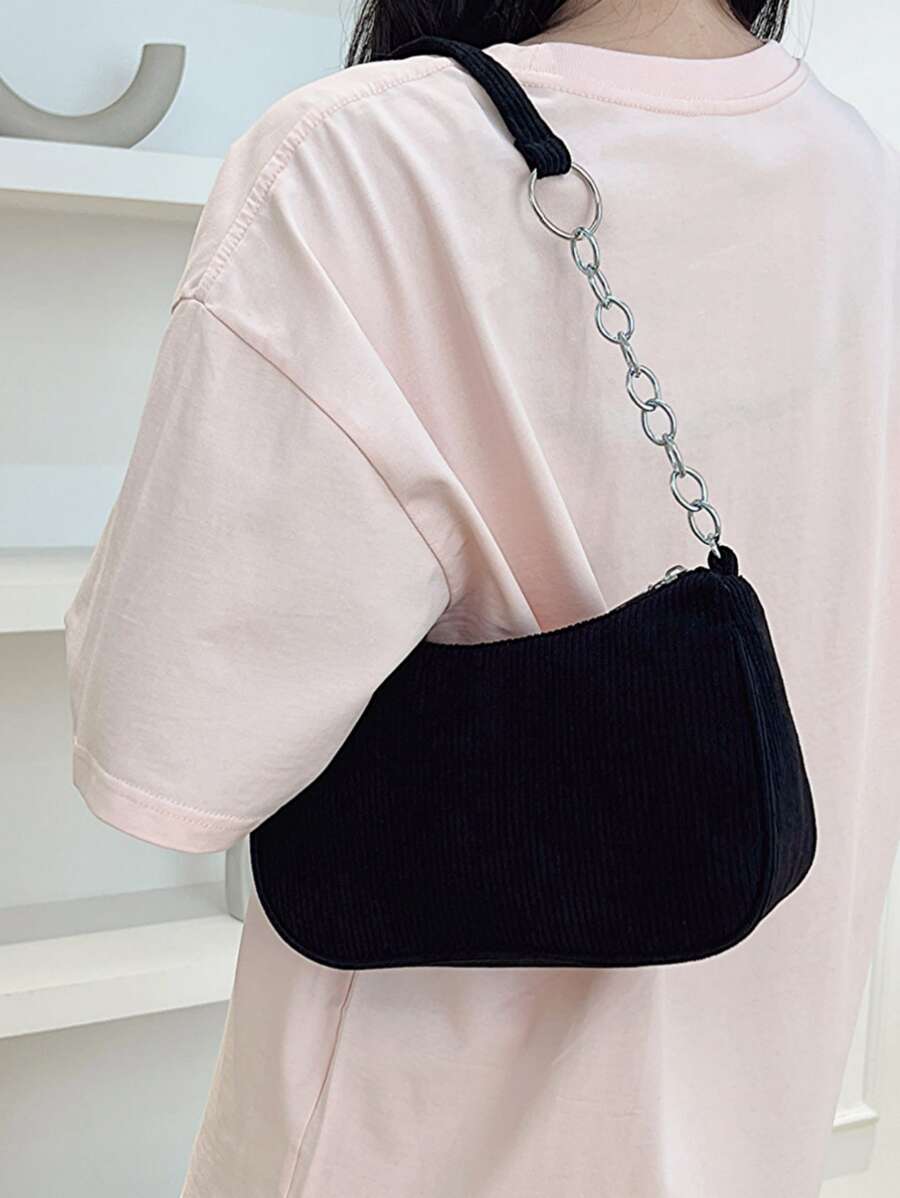 Bolso hobo con diseño de cadena - Negro - Ver 1