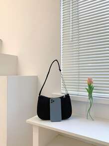 Bolso hobo con diseño de cadena - Negro - Ver 4