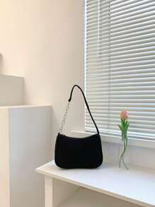 Bolso hobo con diseño de cadena - Negro - Ver 5