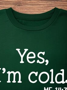 SHEIN LUNE Plus Slogan Graphic Thermal Lined Sweatshirt - Dark Green - View 3