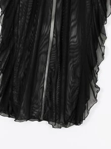 Ruffle Trim Tie Front Kimono - Black - View 6