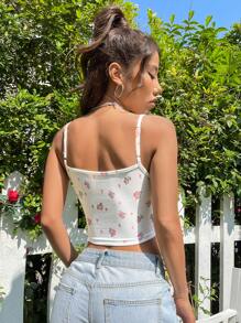 SHEIN EZwear 印花蕾絲邊吊帶上衣