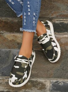 女士繫帶迷彩圖案休閒運動戶外帆布鞋 - 彩色 - 查看 1