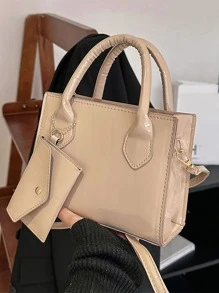 Bolsa cuadrada minimalista con monedero - Caqui - Ver 1