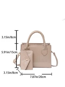 Bolsa cuadrada minimalista con monedero - Caqui - Ver 2