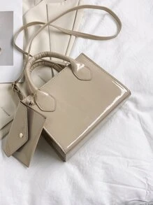 Bolsa cuadrada minimalista con monedero - Caqui - Ver 4