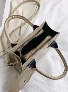 Bolsa cuadrada minimalista con monedero - Caqui - Ver 5