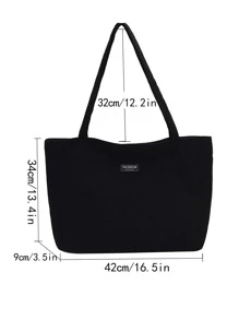 Bolso de hombro grande de unicolor con parche de letras para negocios/traslado/trabajo/escuela, vuelta al cole, gran capacidad, informal clásico, plegable, portátil, adecuado para adolescentes, mujeres y estudiantes universitarios, perfecto para volver al colegio, compras, escuela secundaria y universidad - Negro - Ver 4