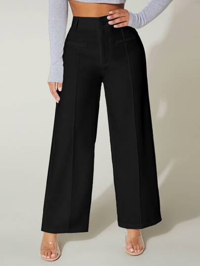 SHEIN PETITE Pantalones negros de pierna ancha con costura frontal