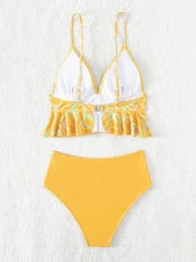 图案印花荷叶边下摆比基尼套装 夏日海滩 - 彩色 - 查看 2