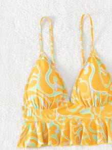 图案印花荷叶边下摆比基尼套装 夏日海滩 - 彩色 - 查看 4