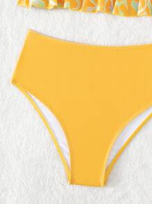 图案印花荷叶边下摆比基尼套装 夏日海滩 - 彩色 - 查看 5