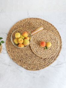 1入組編織餐墊廚房圓桌墊 - 米色 - 查看 1