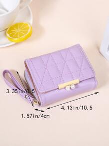 Khâu Chi Tiết Ngọc Trai Giả Trang Trí Gấp Trên Ví Nhỏ Mini Mỏng Nhẹ Nhiều Lớp - Màu tím - Xem 4